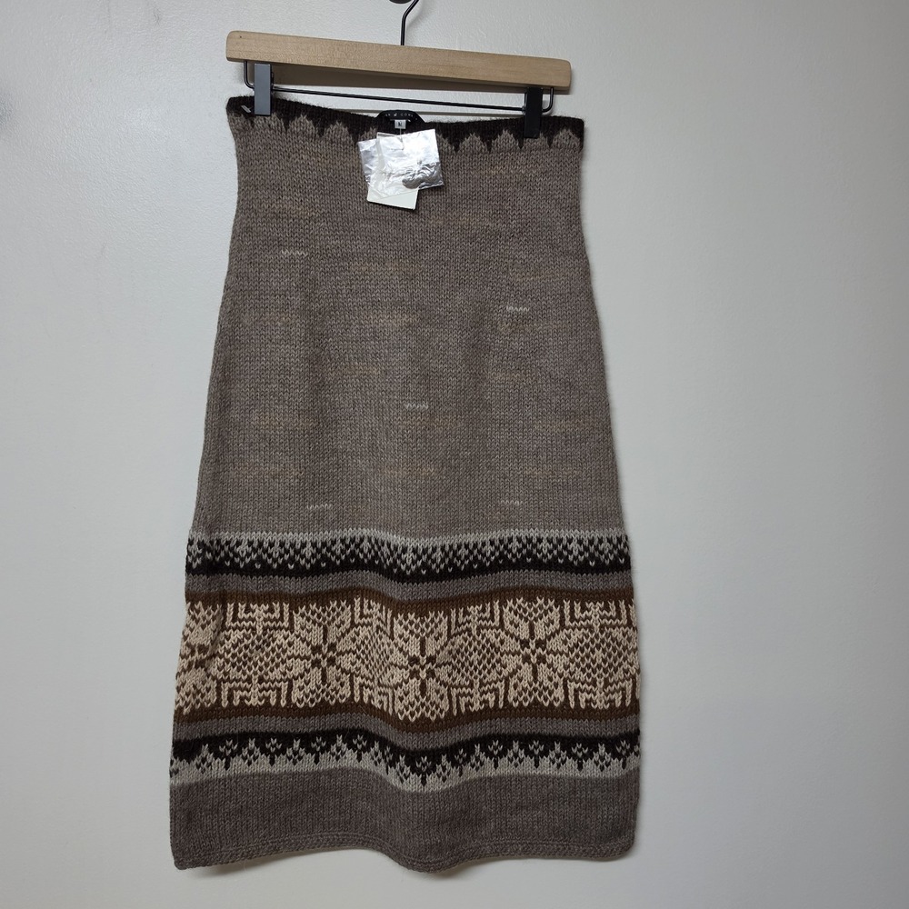 Peruvian Connection 100% Alpaca Fair Isle Knit Midi Skirt M NWT Rare Artisan